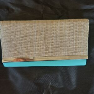 Beige and Turquoise Women's Clutch Wallet - Stylish Fold-Over Design